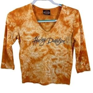 Harley Davidson Women's Orange Tie Dye Graphic Tee Medium